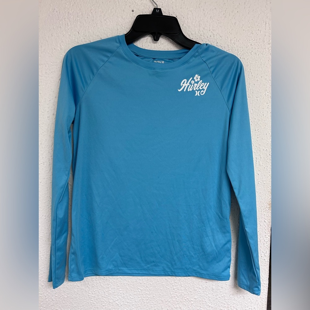 Hurley girls, UPF 50 long sleeve shirt, Blue color swim shirt sz 14/16